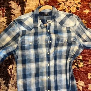 Men’s blue checkered dress shirt